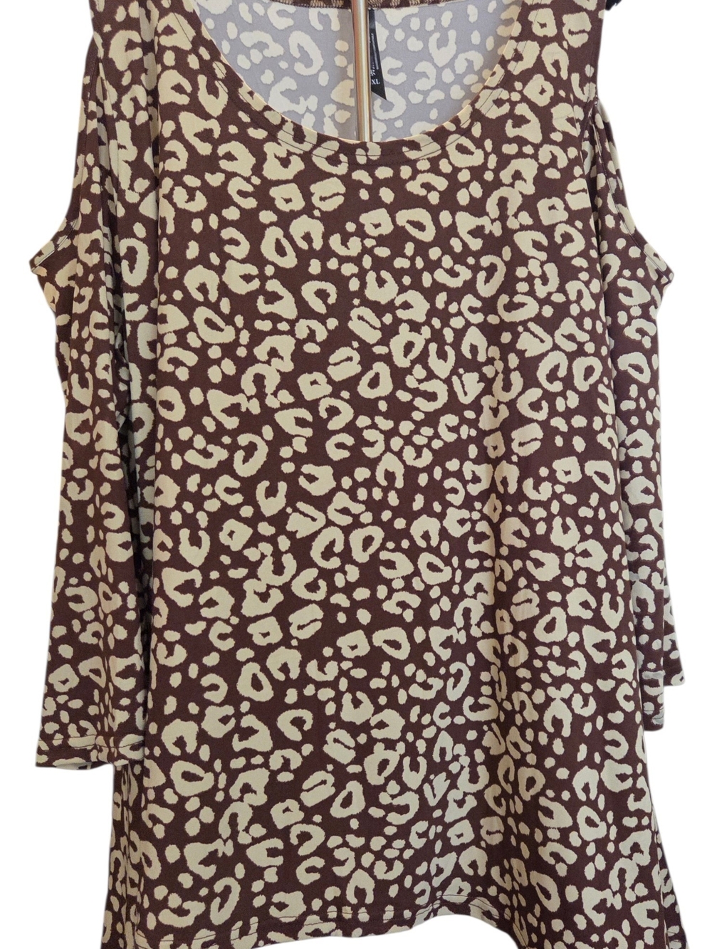 White Mark Brown & White Leopard Cold Shoulder Tunic Top with Pockets 3XL